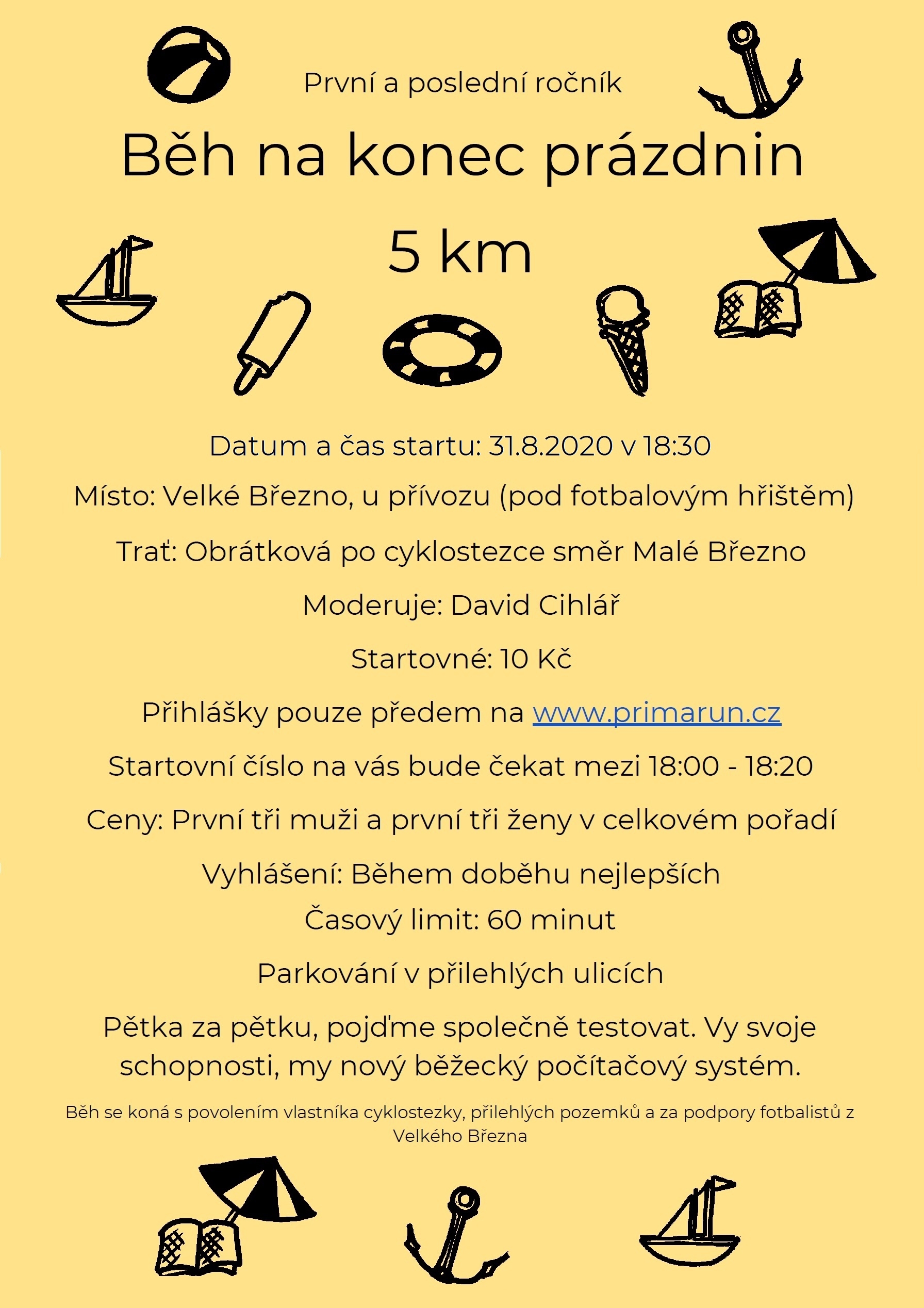 31.8. 2020 Běh na konec prázdnin téměř naplněn - přihlášky na místě nejsou možné